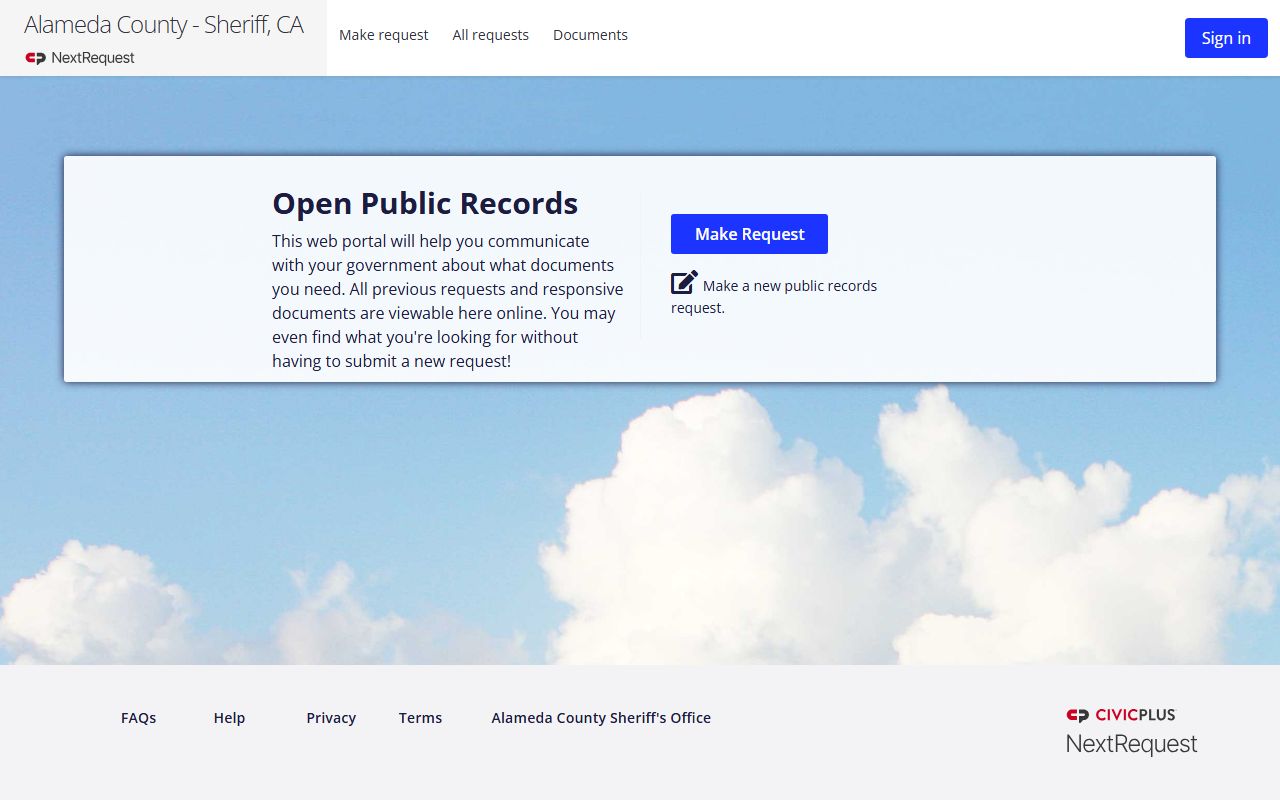 Alameda County Sheriff public records request portal