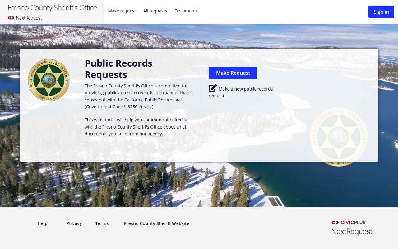 Fresno County Sheriff public records portal for booking records