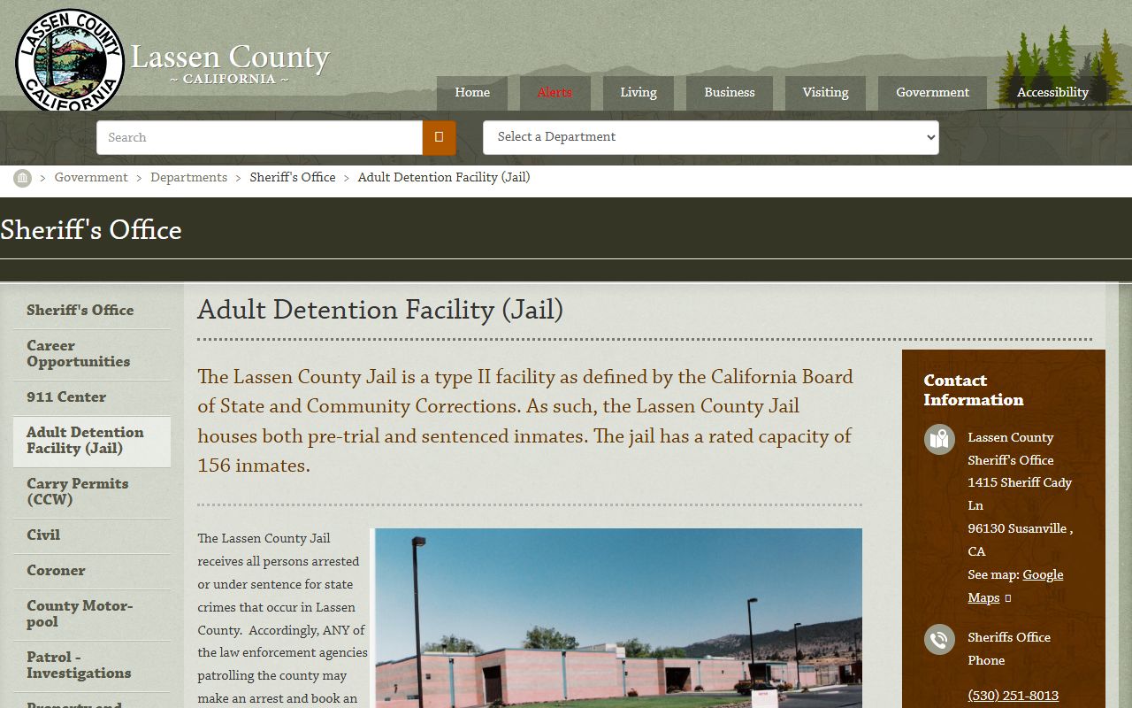 Lassen County Sheriff Adult Detention Facility information page