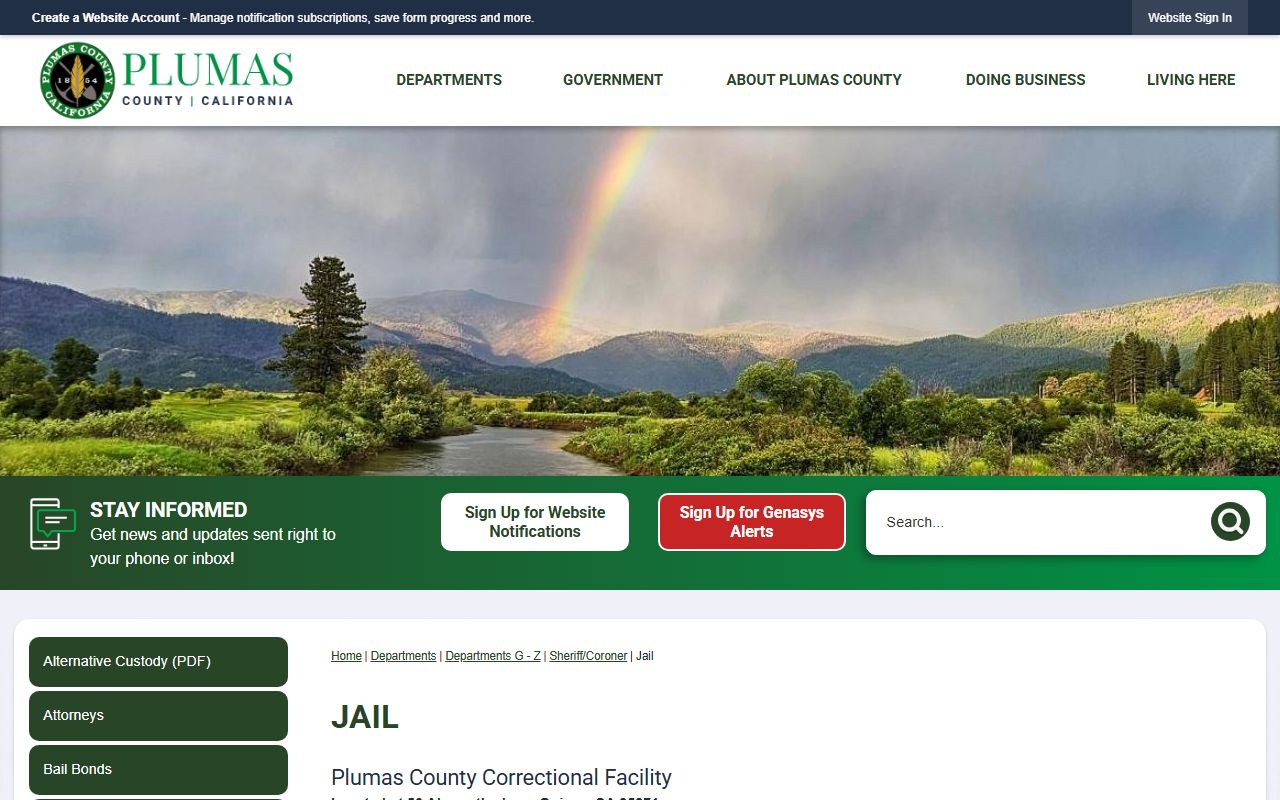 Plumas County Sheriff jail information webpage