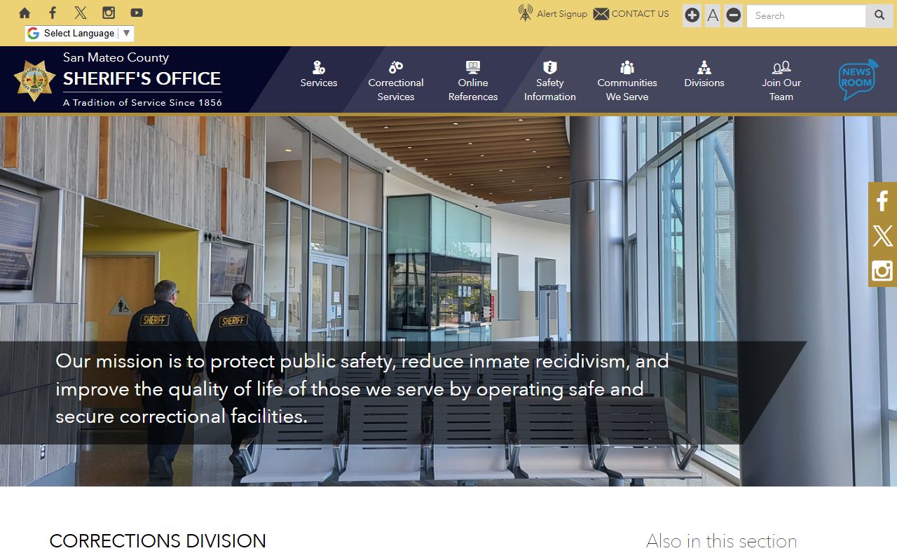 San Mateo County Sheriff corrections division information page