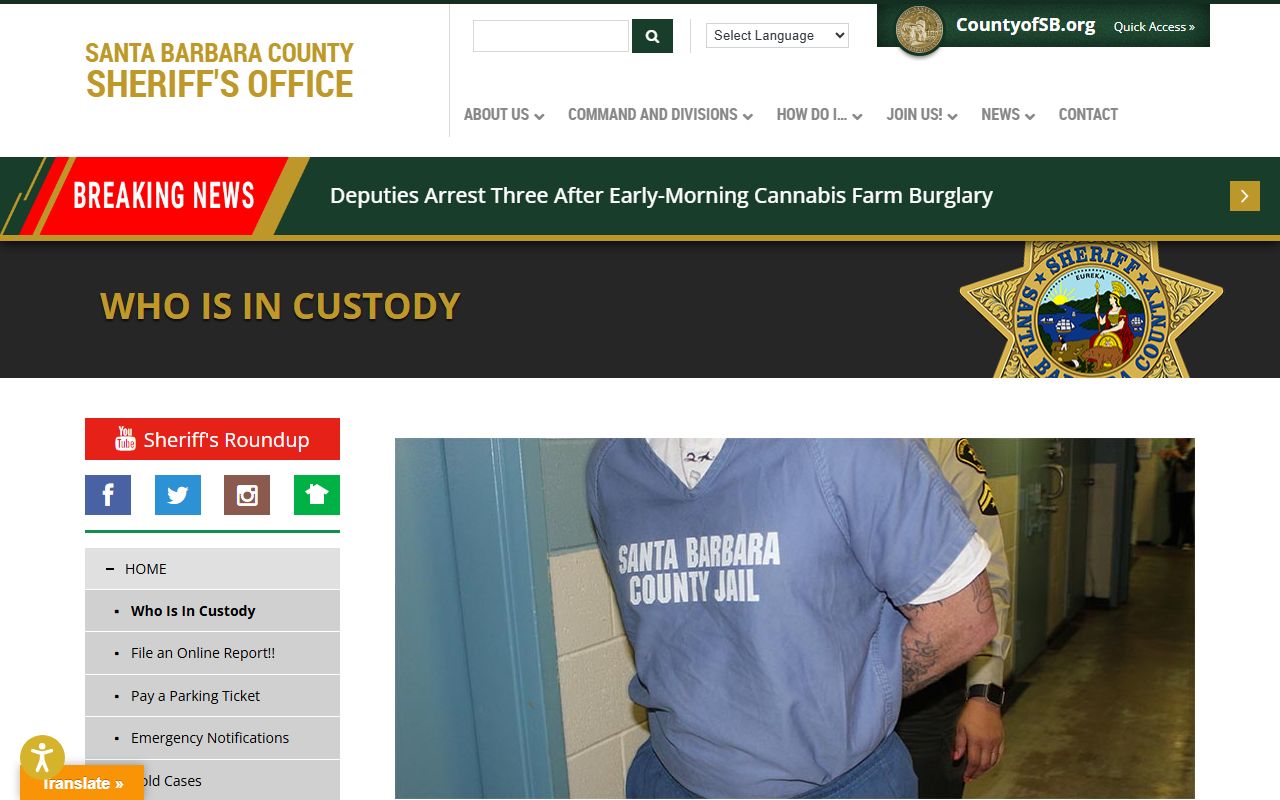 Santa Barbara County Sheriff Who Is In Custody search portal