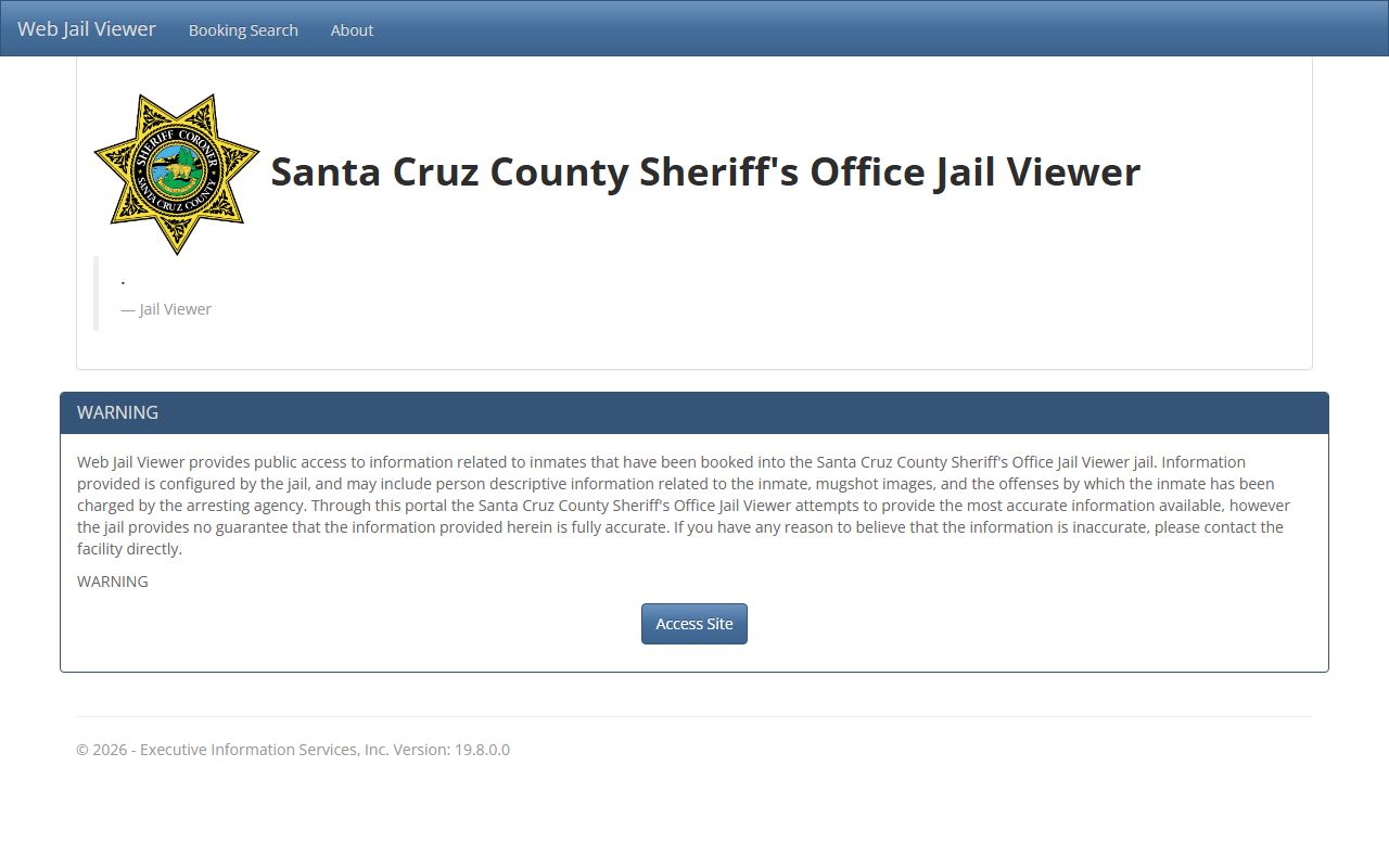 Santa Cruz County Web Jail Viewer portal
