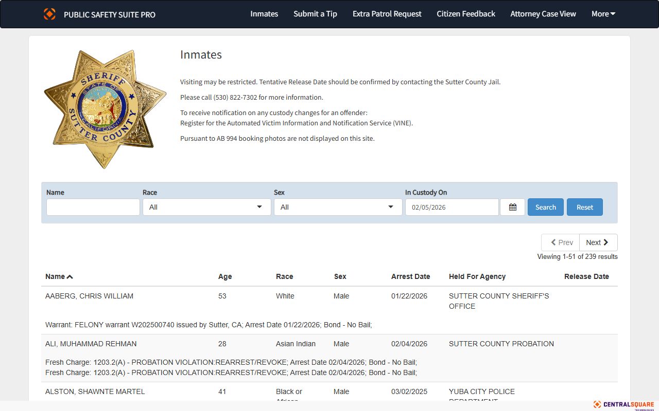 Sutter County Sheriff Zuercher portal